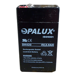 Batería seca marca OPALUX
 de 4 Voltios, 2.0 AH 
modelo: DH420

